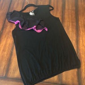 Black and Purple Women's Sleeveless Top With Ruffle